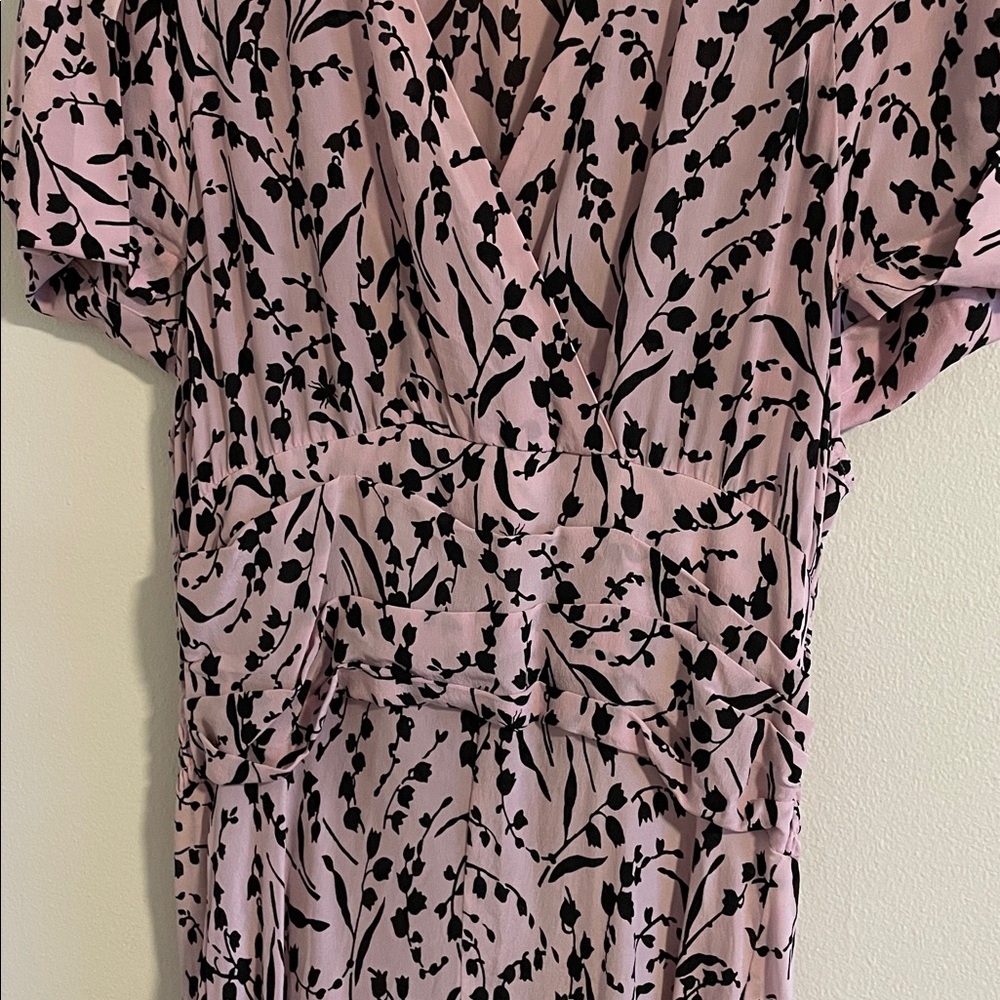 ✨Maje✨Rivara 100% Silk Floral Midi Dress sz Large Surplice Ruffle - Picture 9 of 15